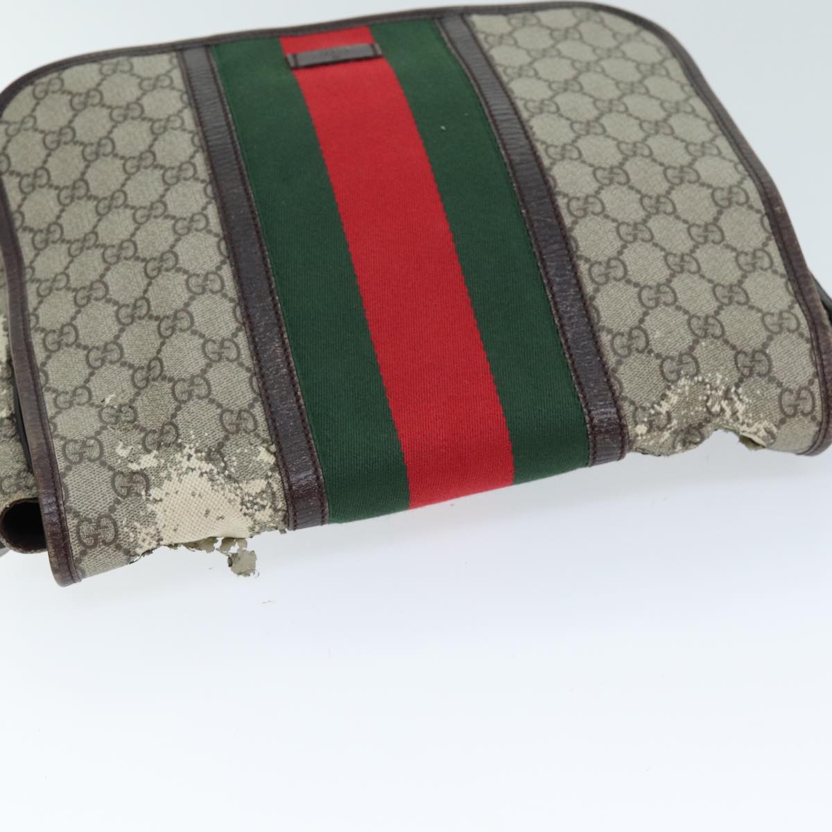 GUCCI GG Supreme Web Sherry Line Shoulder Bag PVC Beige Red 145844 73376