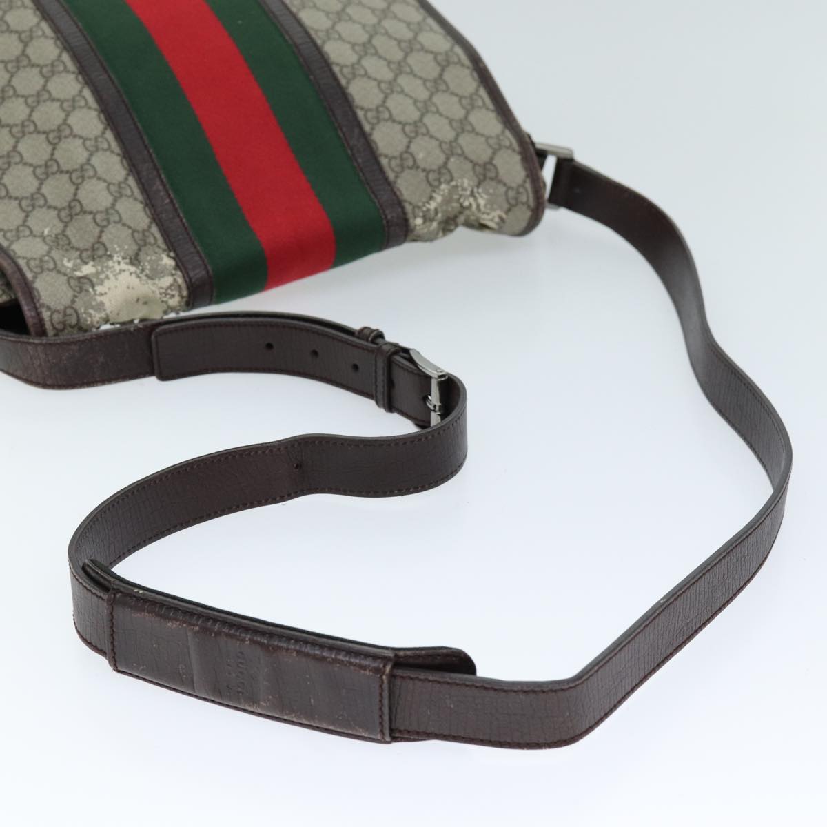 GUCCI GG Supreme Web Sherry Line Shoulder Bag PVC Beige Red 145844 73376