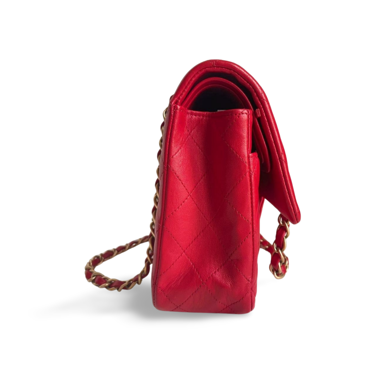 GLM-Red Classic Double Flap Bag in Medium Size Lambskin Leather With Gold Hardware