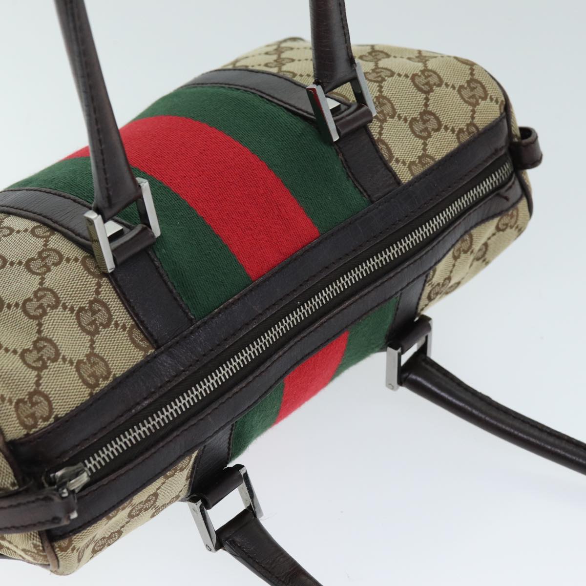 GUCCI GG Canvas Web Sherry Line Hand Bag Beige Red Green 30458 73608