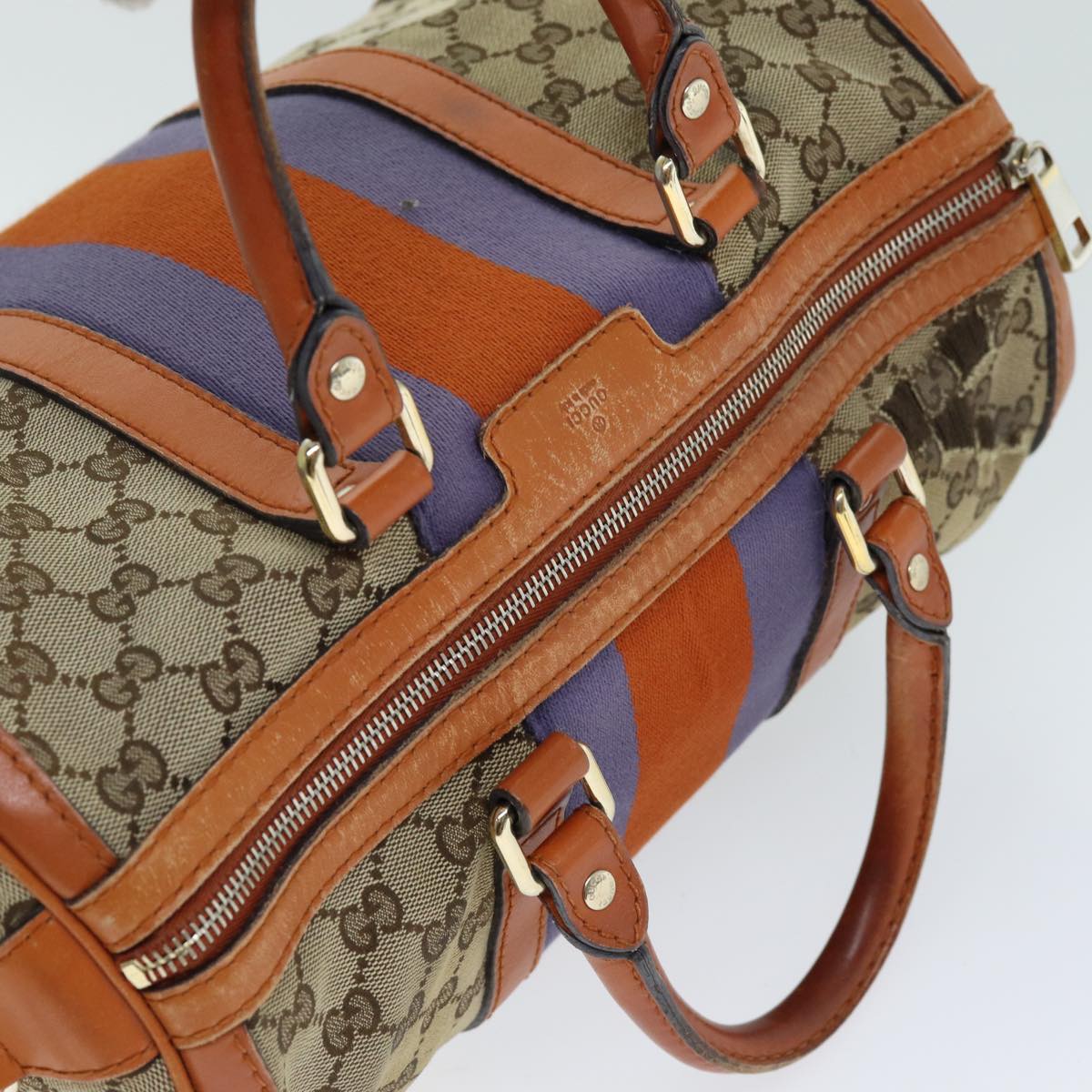 GUCCI GG Canvas Sherry Line Hand Bag 2way Beige Blue Brown 247205 73743