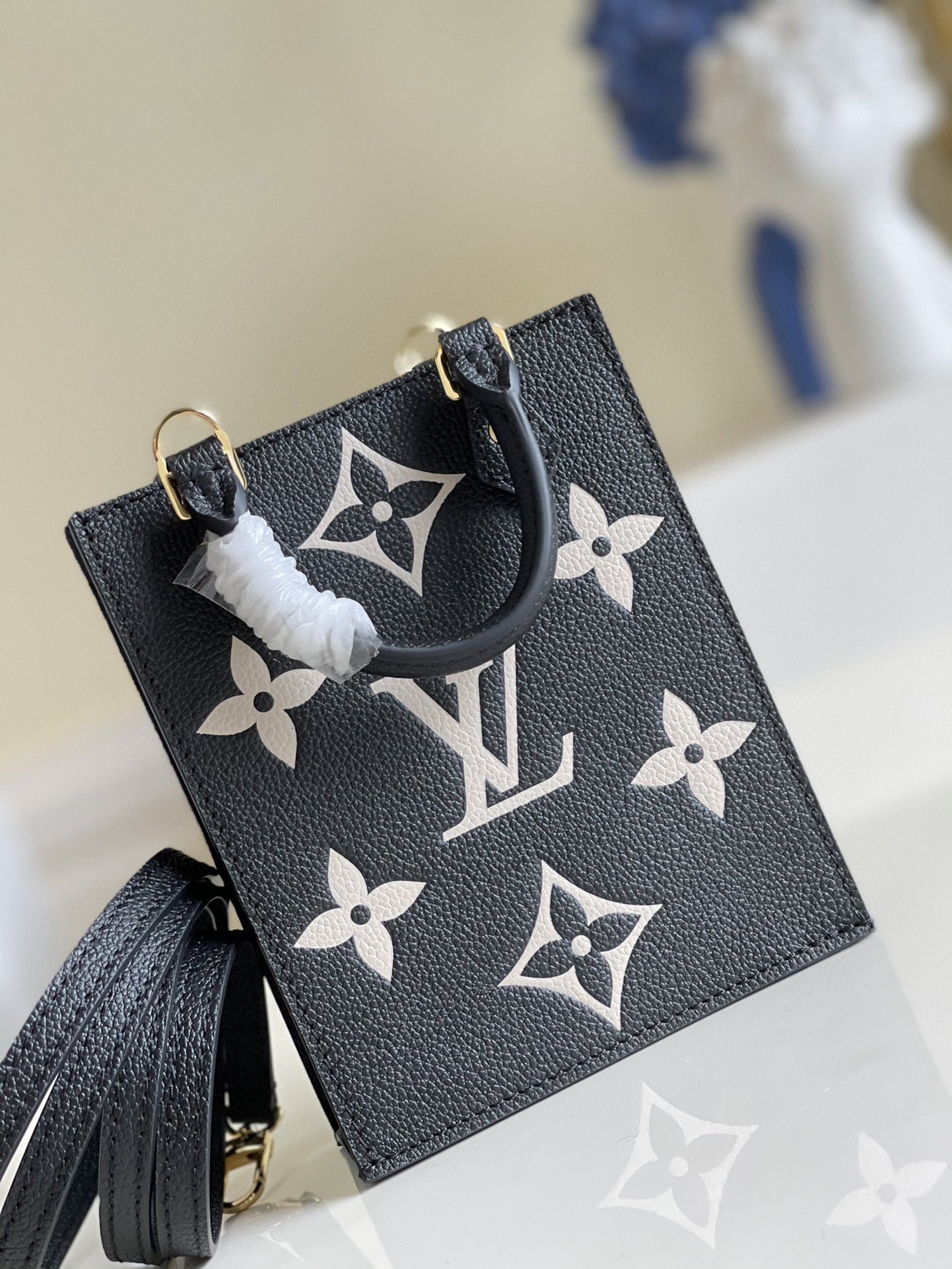 LV Petit Sac Plat Monogram Empreinte Black/Beige For Women, WomenÃ¢â‚¬â„¢s Handbags, Shoulder And Crossbody Bags 5.5in/14cm LV M81416