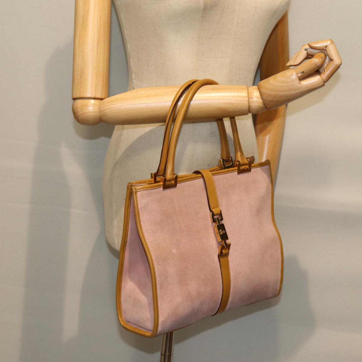 GUCCI Jackie Hand Bag Suede Pink 002 1065 73859