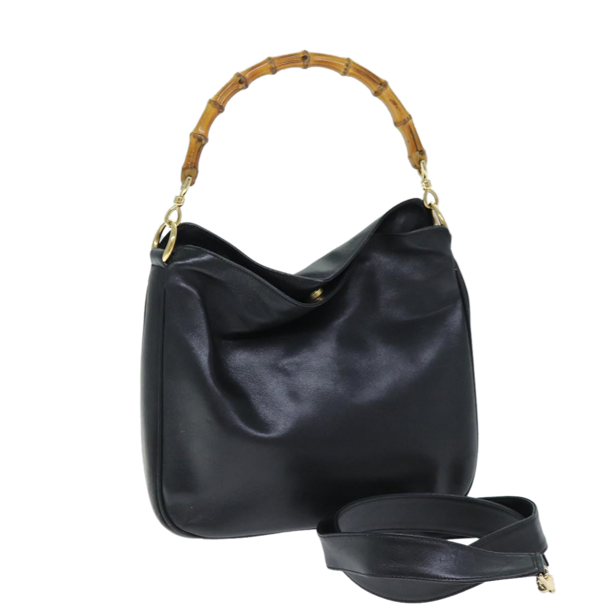 GUCCI Bamboo Shoulder Bag Leather 2way Black 001 1998 1638 73901