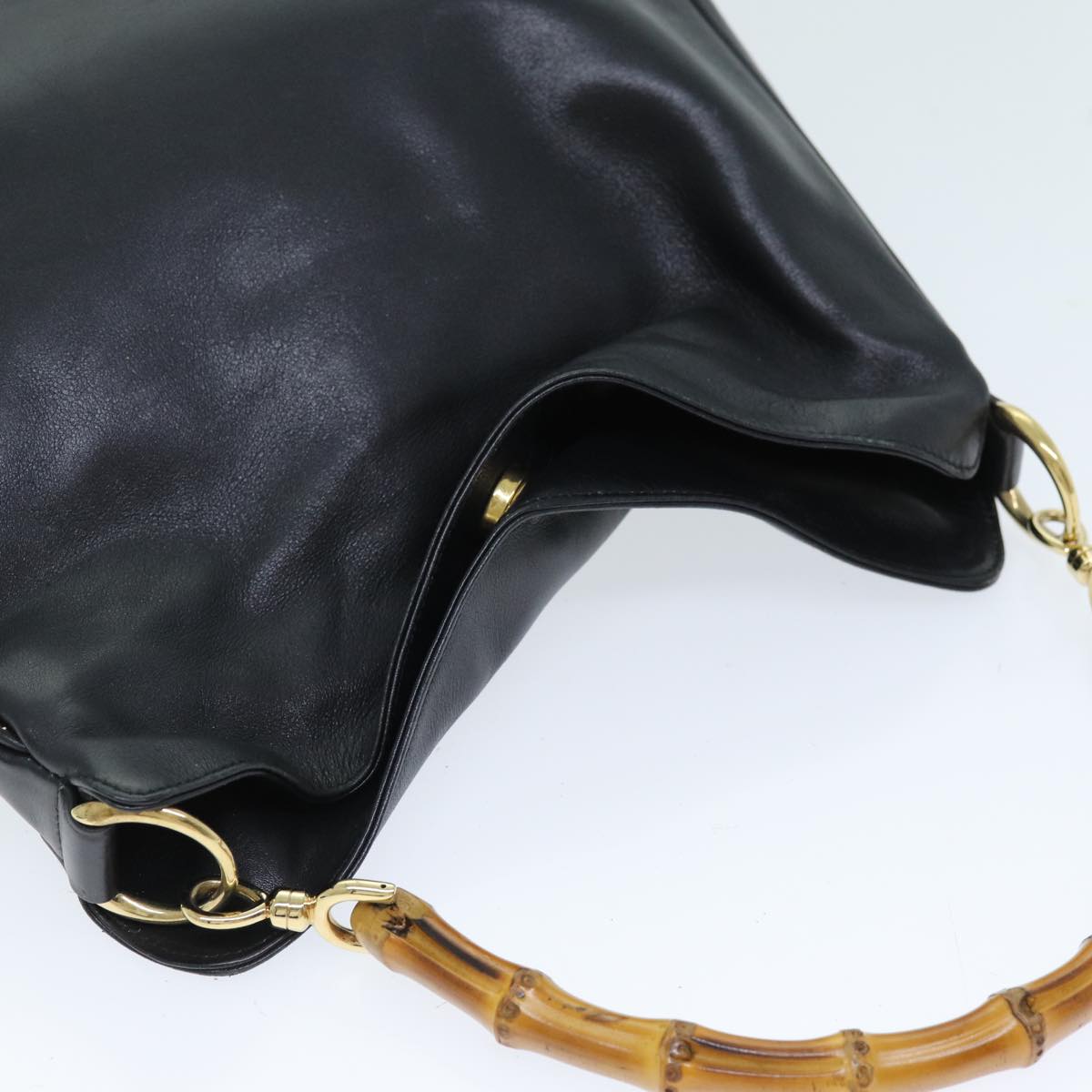 GUCCI Bamboo Shoulder Bag Leather 2way Black 001 1998 1638 73901