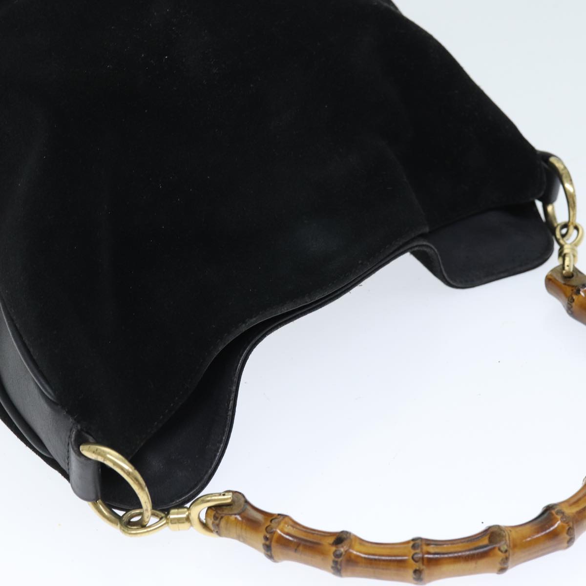 GUCCI Bamboo Shoulder Bag Suede Black 001 1014 1638 73912