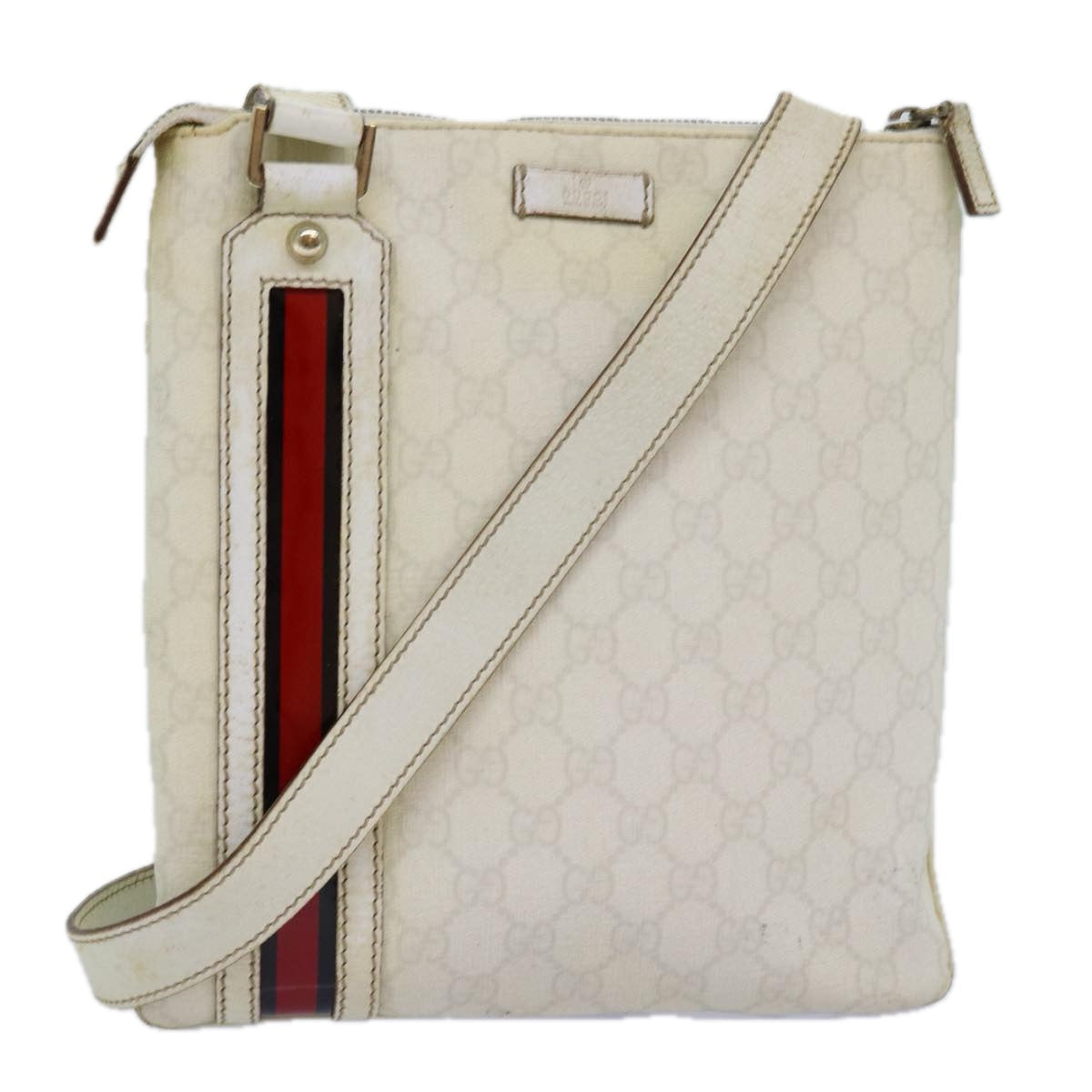 GUCCI GG Canvas Sherry Line Shoulder Bag PVC White Red Navy 153244 73983