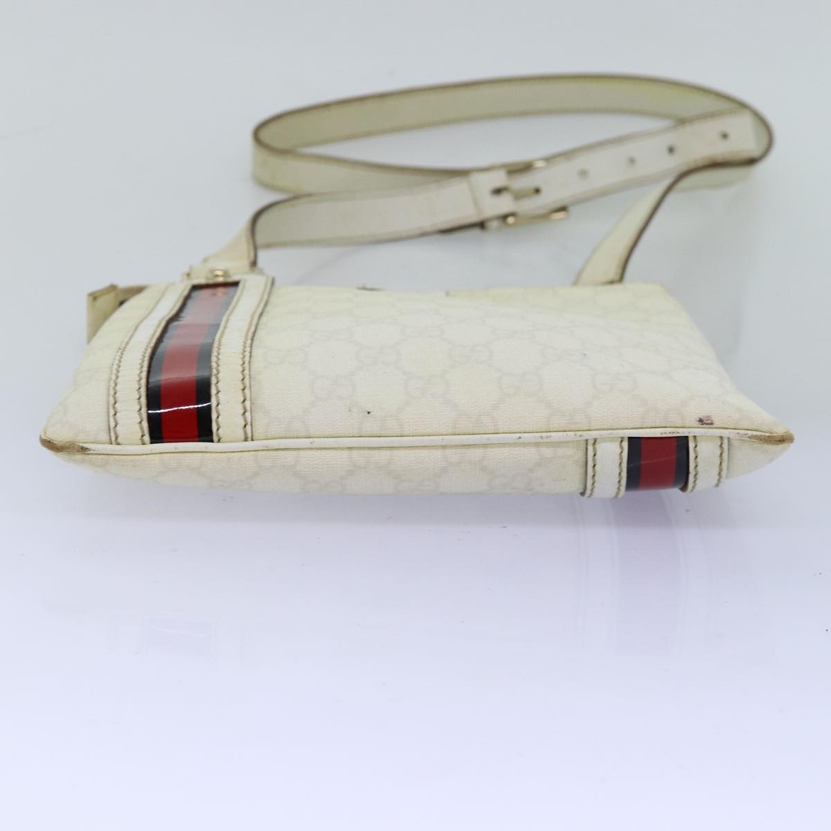 GUCCI GG Canvas Sherry Line Shoulder Bag PVC White Red Navy 153244 73983