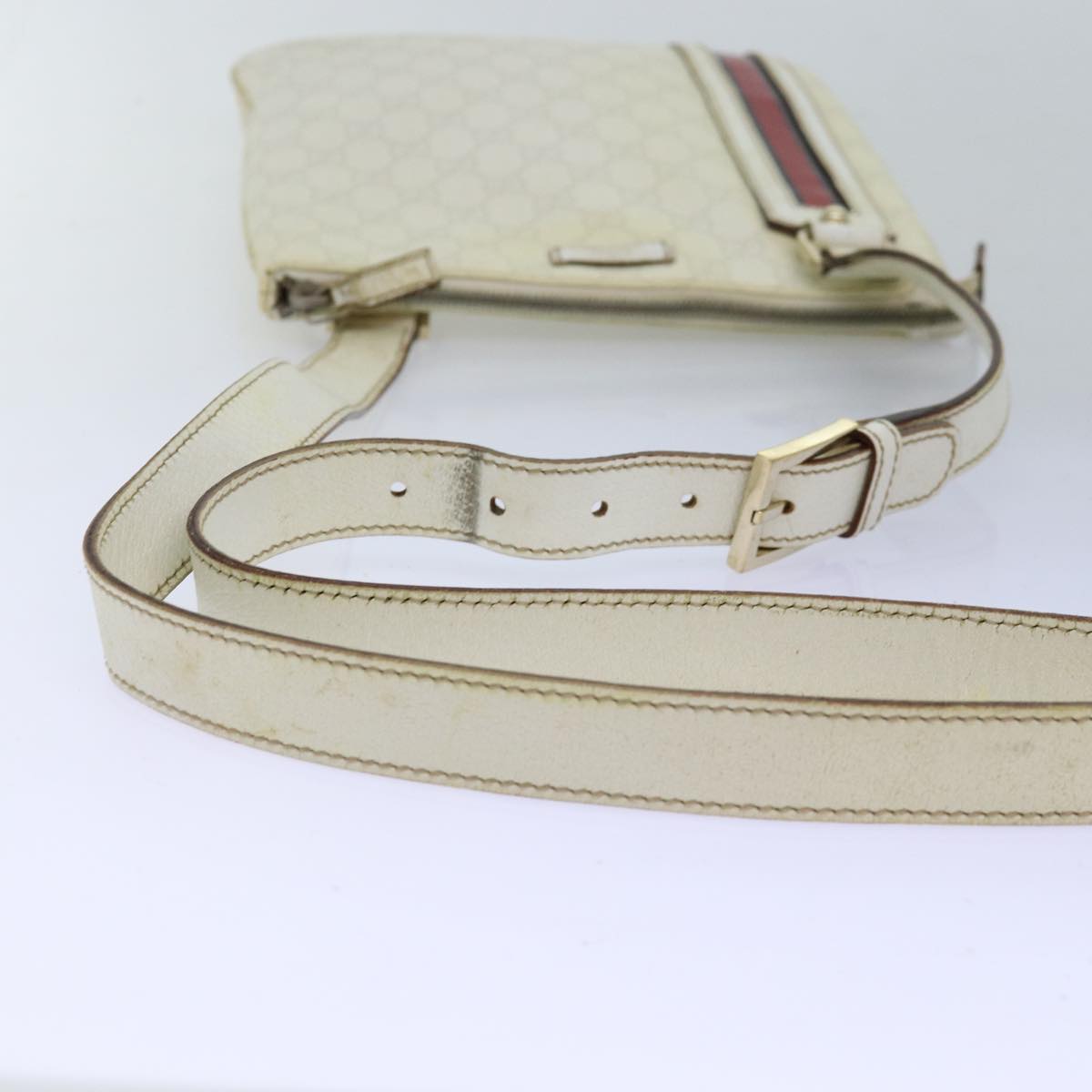 GUCCI GG Canvas Sherry Line Shoulder Bag PVC White Red Navy 153244 73983