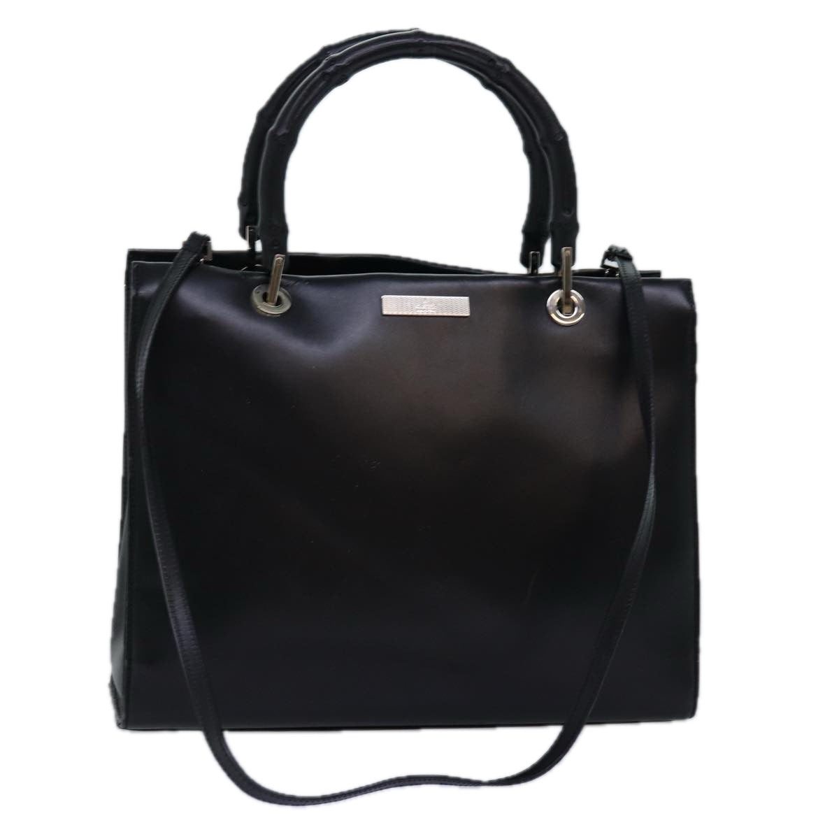 GUCCI Bamboo Hand Bag Leather 2way Black 73987