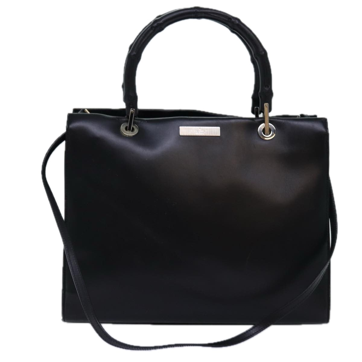 GUCCI Bamboo Hand Bag Leather 2way Black 73987