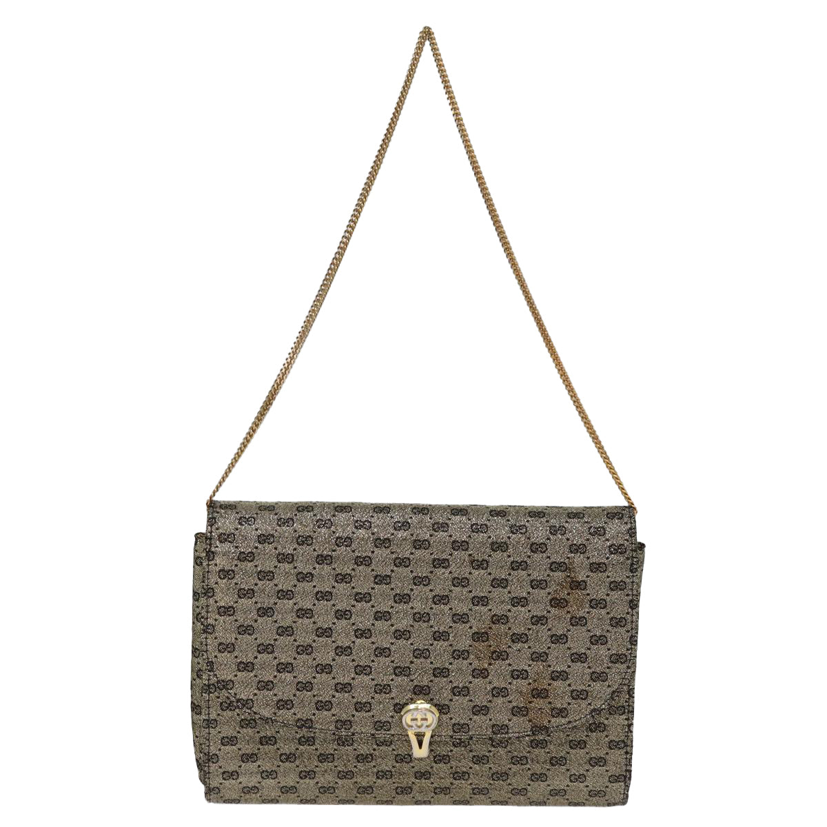 GUCCI Micro GG Canvas Chain Shoulder Bag Gold 73994