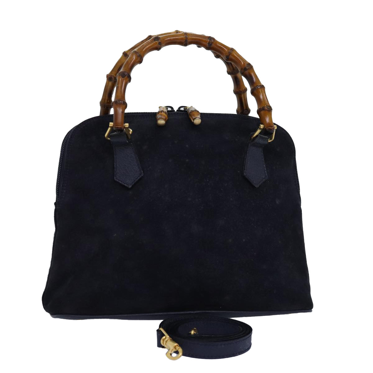 GUCCI Bamboo Hand Bag Suede 2way Navy 000 1274 0290 74230