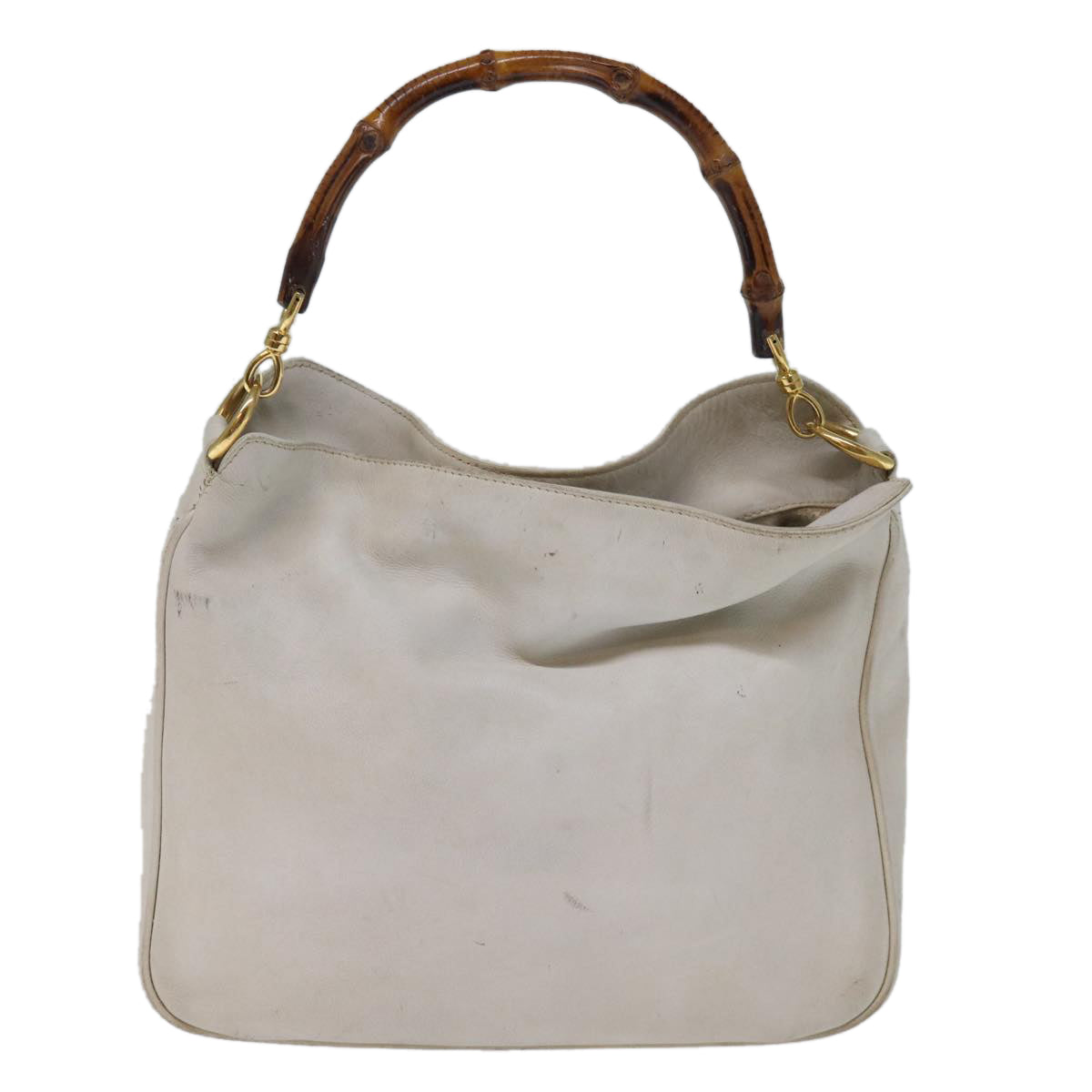 GUCCI Bamboo Shoulder Bag Leather 2way White 001 3444 1638 74231