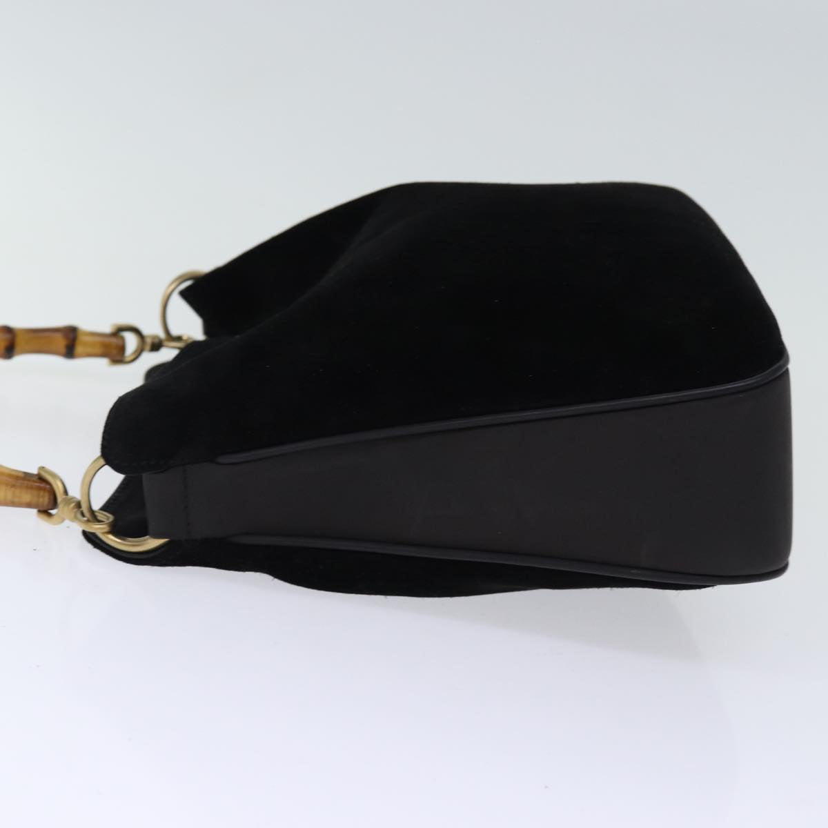 GUCCI Bamboo Shoulder Bag Suede 2way Black 001 1998 1638 74235