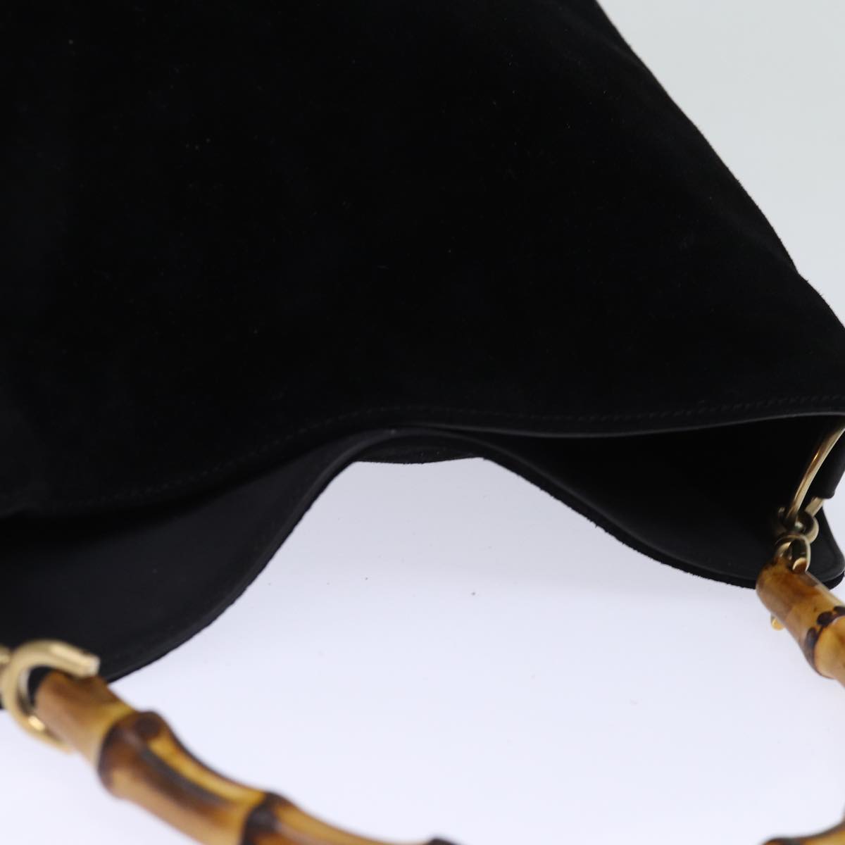 GUCCI Bamboo Shoulder Bag Suede 2way Black 001 1998 1638 74235