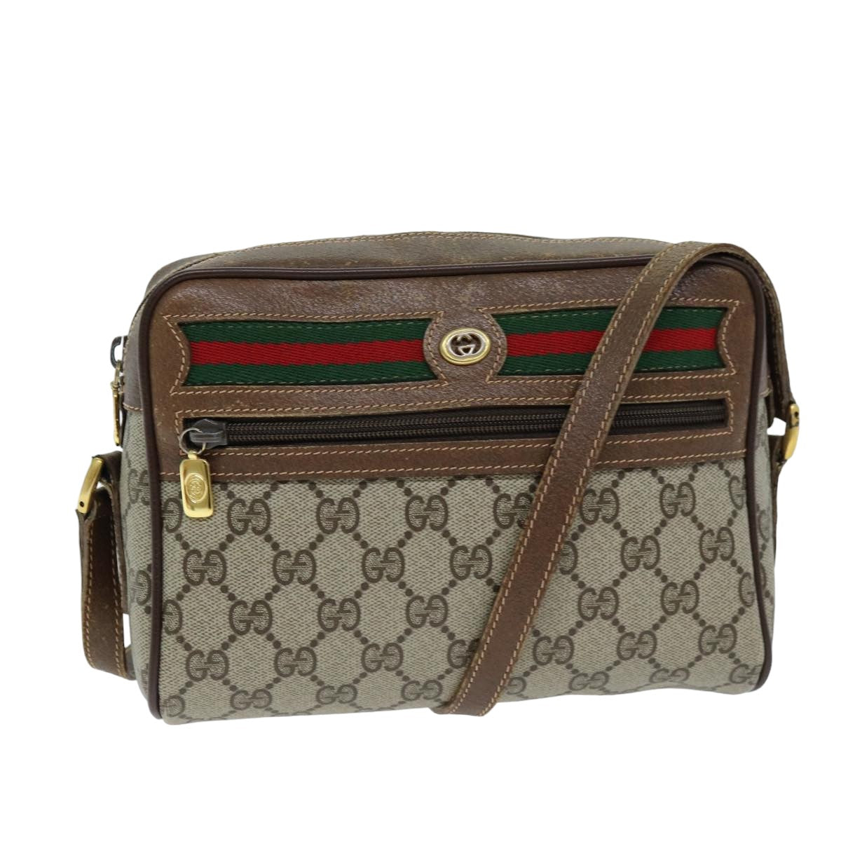 GUCCI GG Supreme Web Sherry Line Shoulder Bag PVC Beige 56 02 087 74416