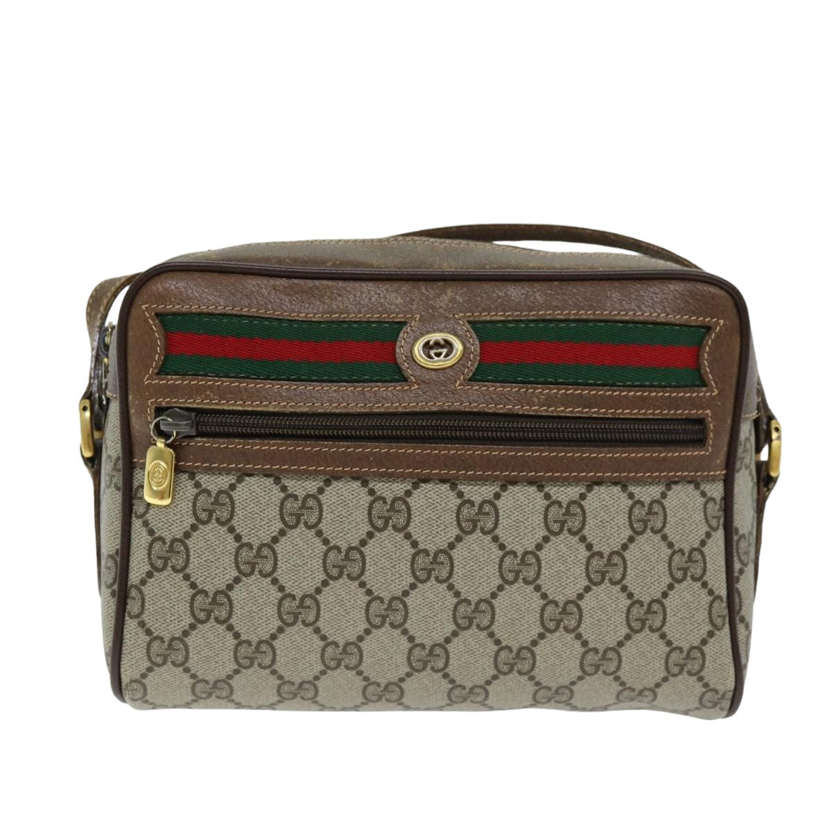 GUCCI GG Supreme Web Sherry Line Shoulder Bag PVC Beige 56 02 087 74416