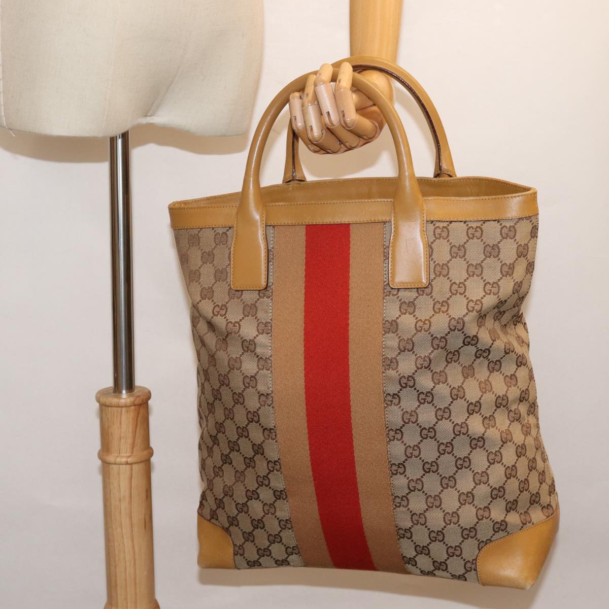 GUCCI GG Canvas Sherry Line Hand Bag Beige Red Brown 002 1093 74434