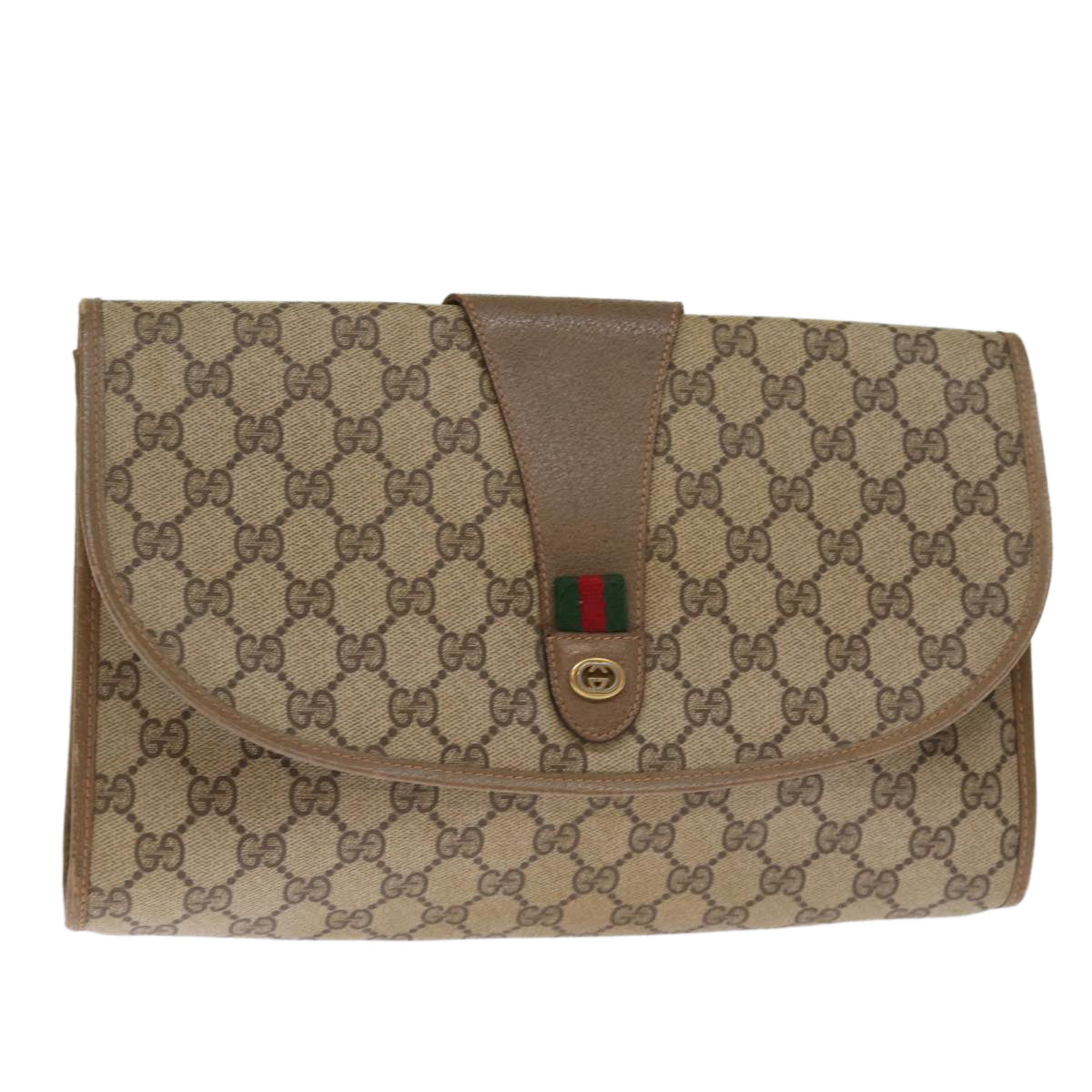 GUCCI GG Supreme Web Sherry Line Clutch Bag Beige Red Green 89 01 031 74490