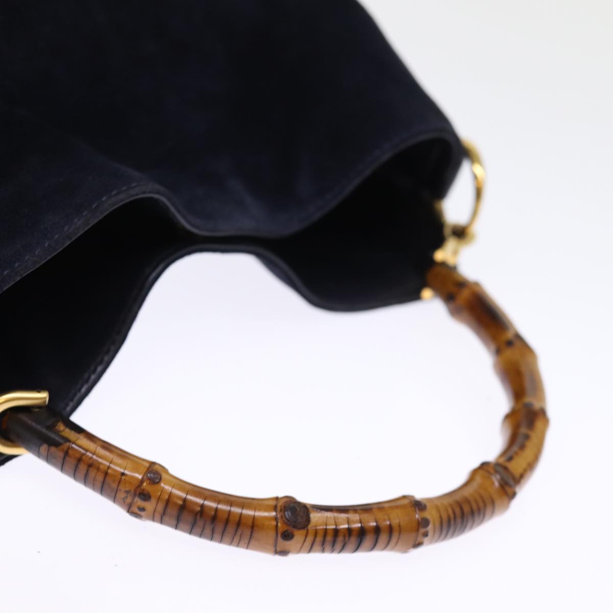 GUCCI Bamboo Shoulder Bag Suede 2way Navy 001 3754 1638 74561