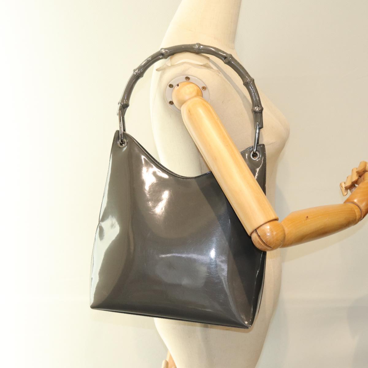 GUCCI Bamboo Shoulder Bag Enamel Gray 001 2046 3007 74562