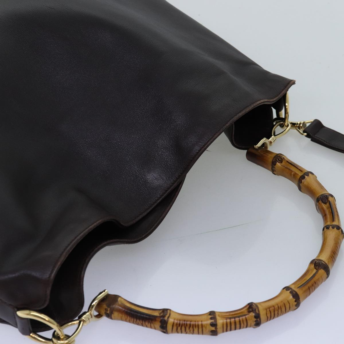 GUCCI Bamboo Shoulder Bag Leather 2way Black 001 1577 74564