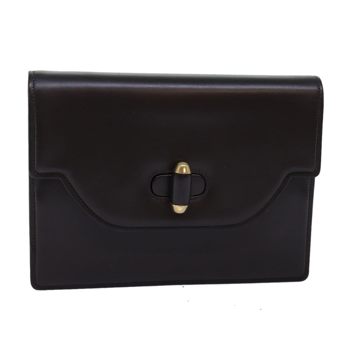 GUCCI Clutch Bag Leather Brown 74596