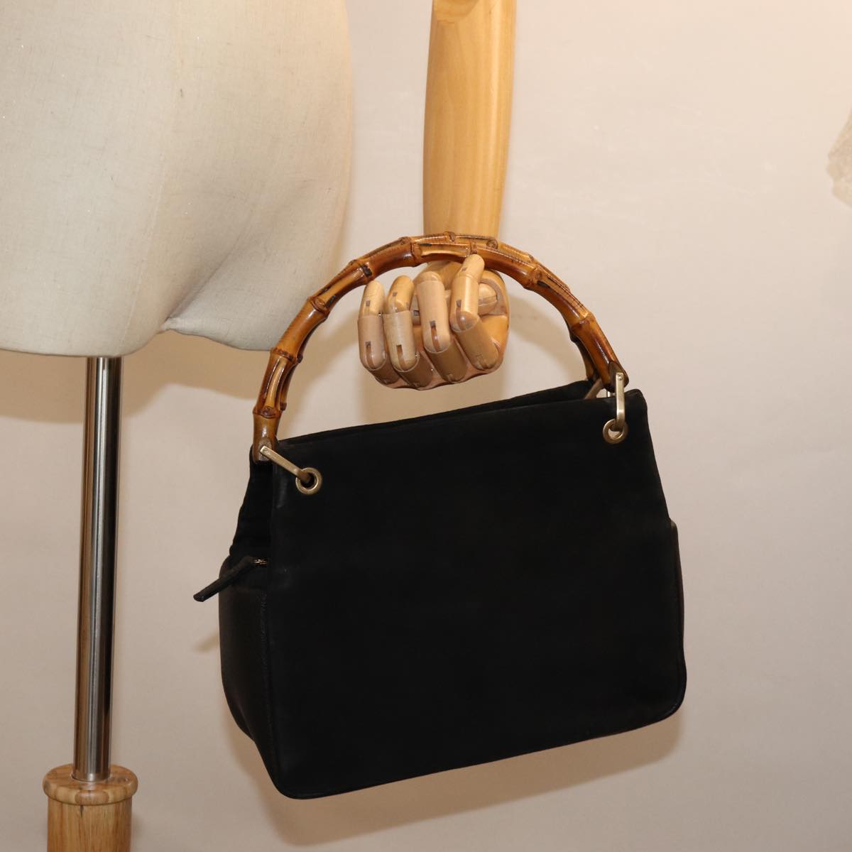 GUCCI Bamboo Hand Bag Suede Black 000 3444 0575 74613