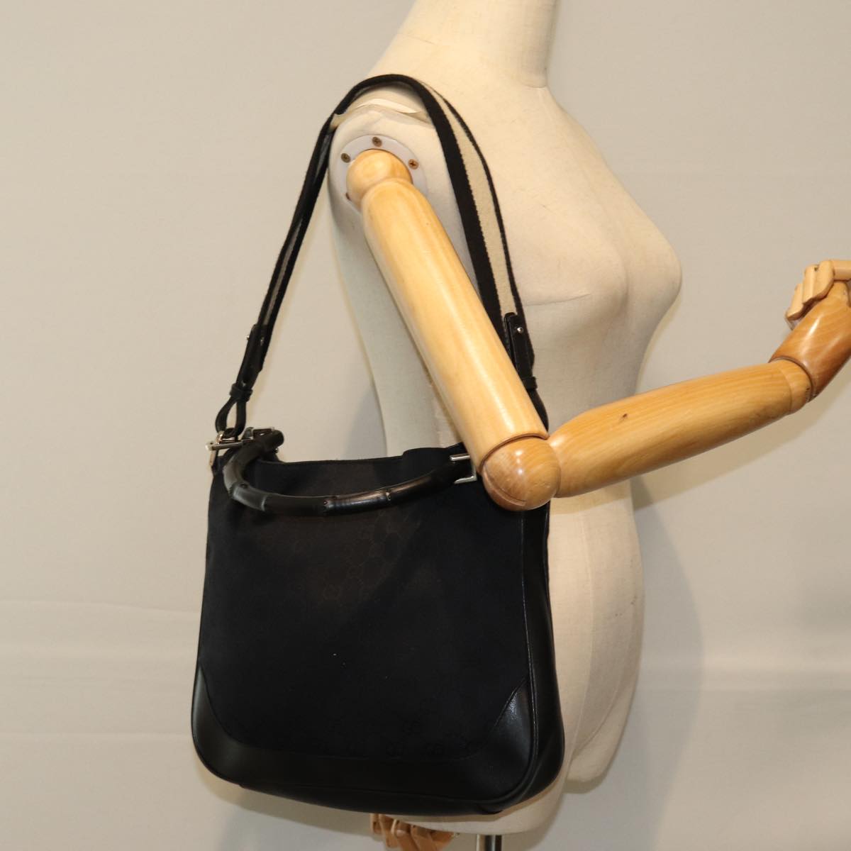 GUCCI Bamboo GG Canvas Shoulder Bag 2way Black 001 4095 74641