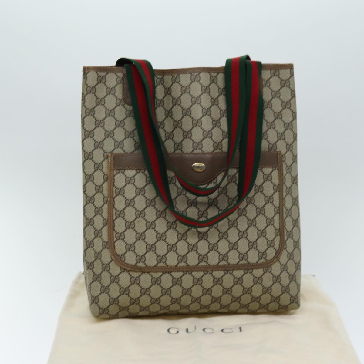 GUCCI GG Supreme Web Sherry Line Tote Bag PVC Beige Red 39 02 003 74650