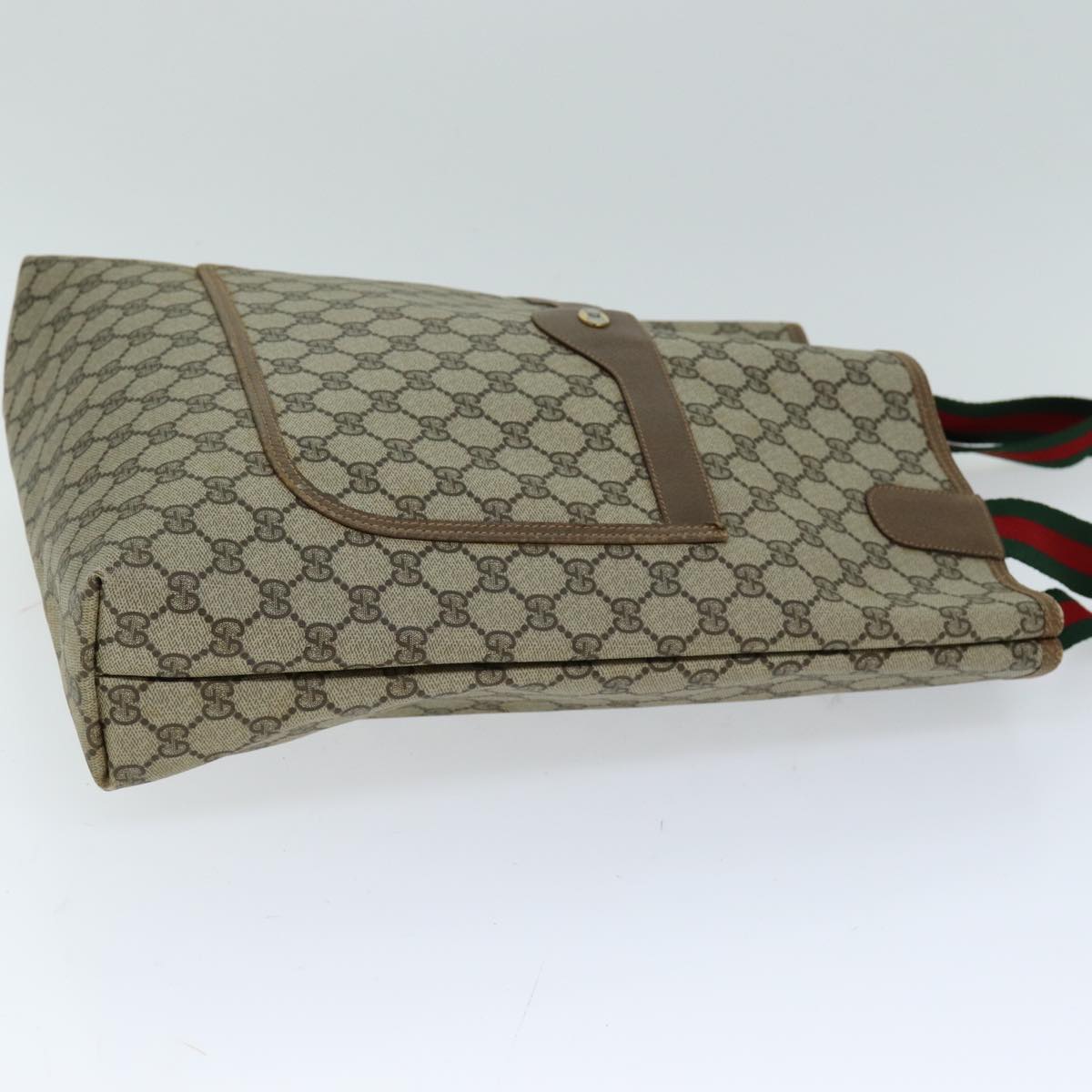GUCCI GG Supreme Web Sherry Line Tote Bag PVC Beige Red 39 02 003 74650