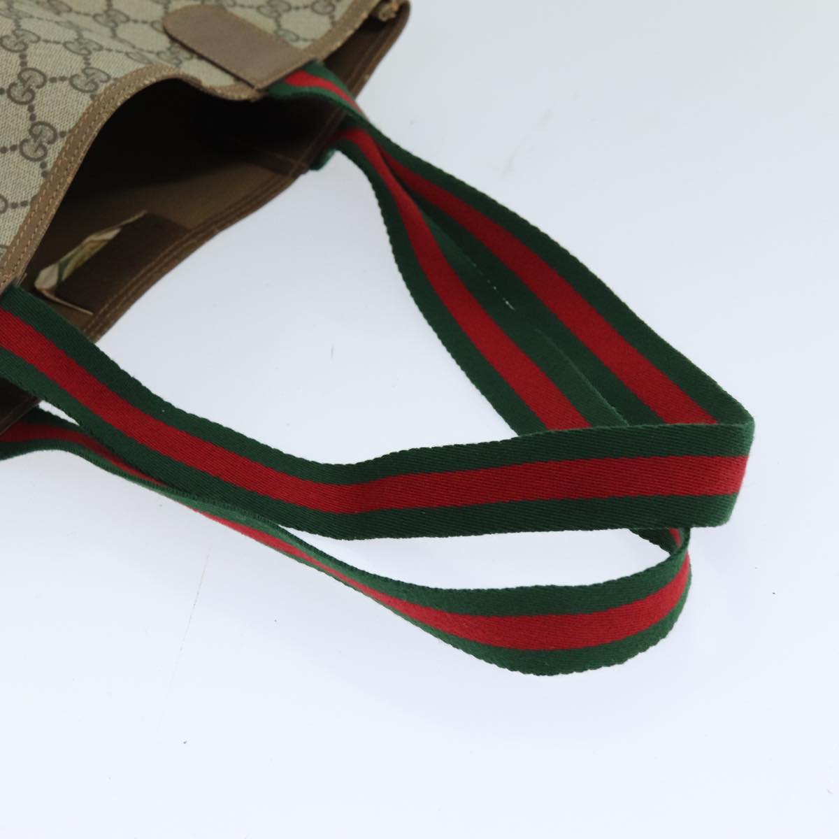 GUCCI GG Supreme Web Sherry Line Tote Bag PVC Beige Red 39 02 003 74650