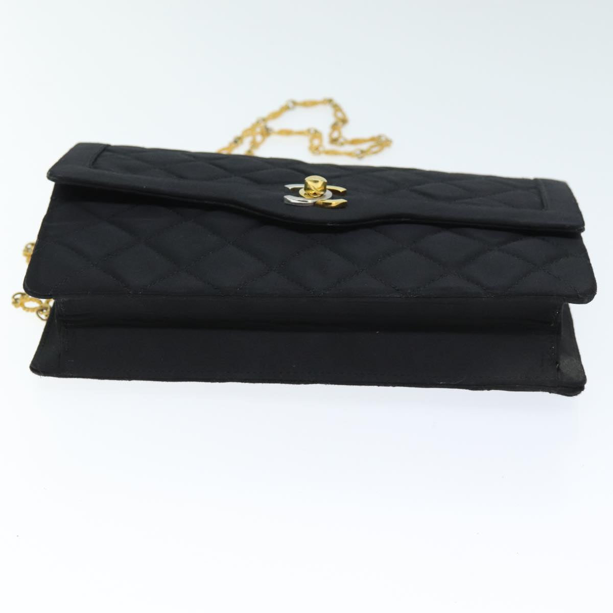 CHANEL Matelasse Chain Shoulder Bag Satin Paris limited Black CC 74757A