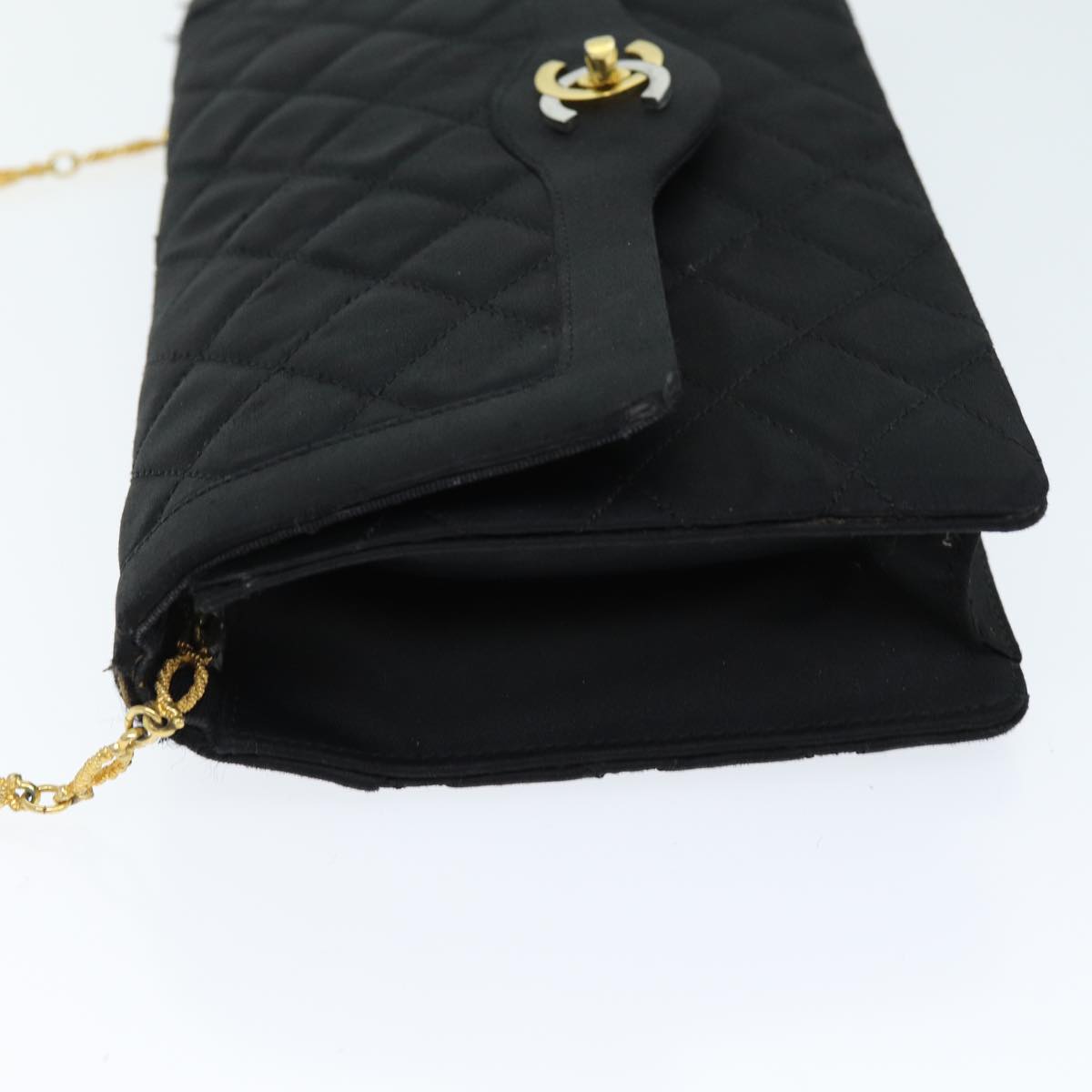 CHANEL Matelasse Chain Shoulder Bag Satin Paris limited Black CC 74757A