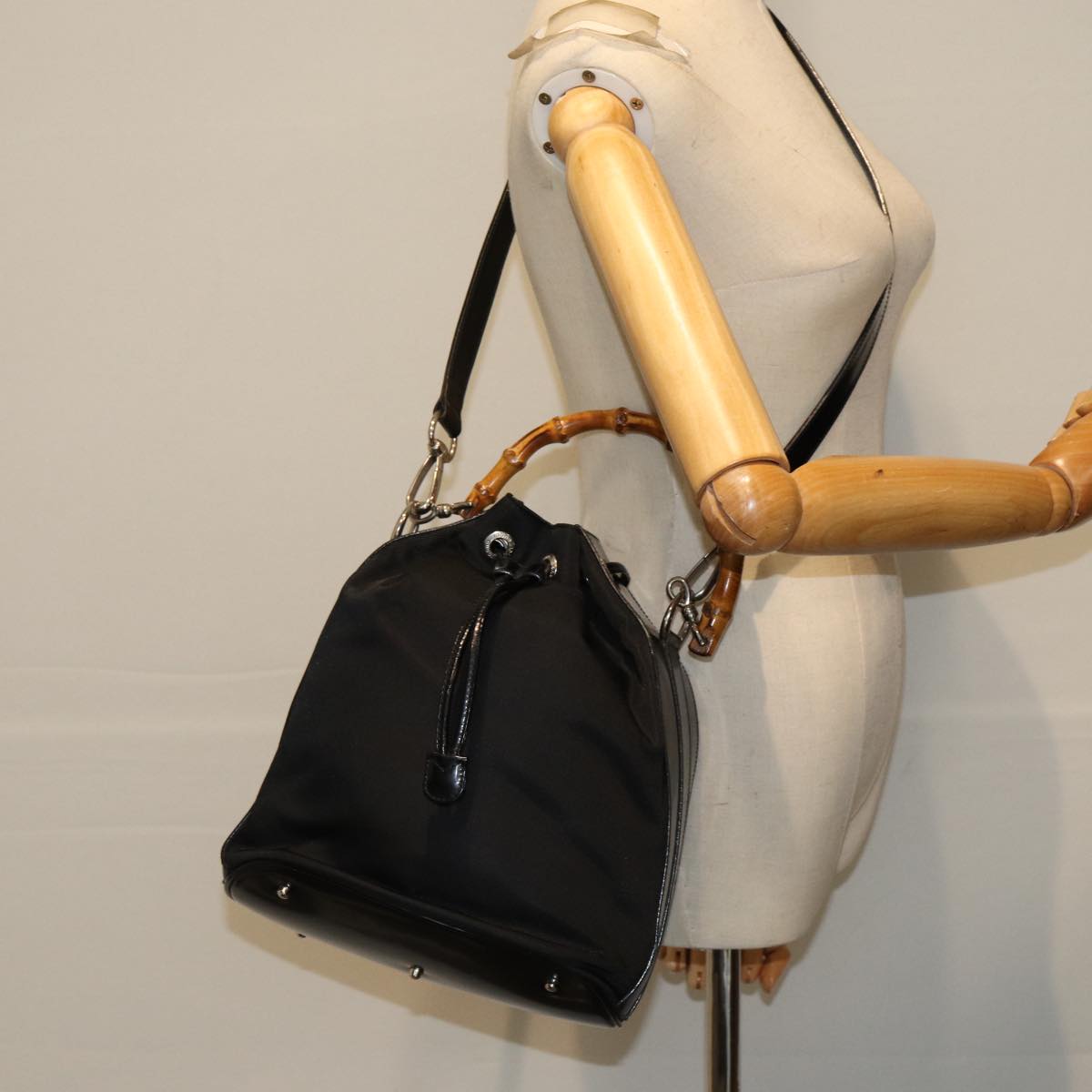 GUCCI Bamboo Hand Bag Nylon 2way Black 001 2684 1657 74809
