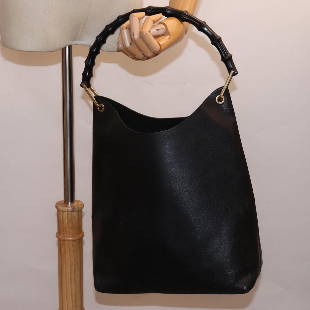 GUCCI Bamboo Hand Bag Leather Black 001 1013 1881 74861