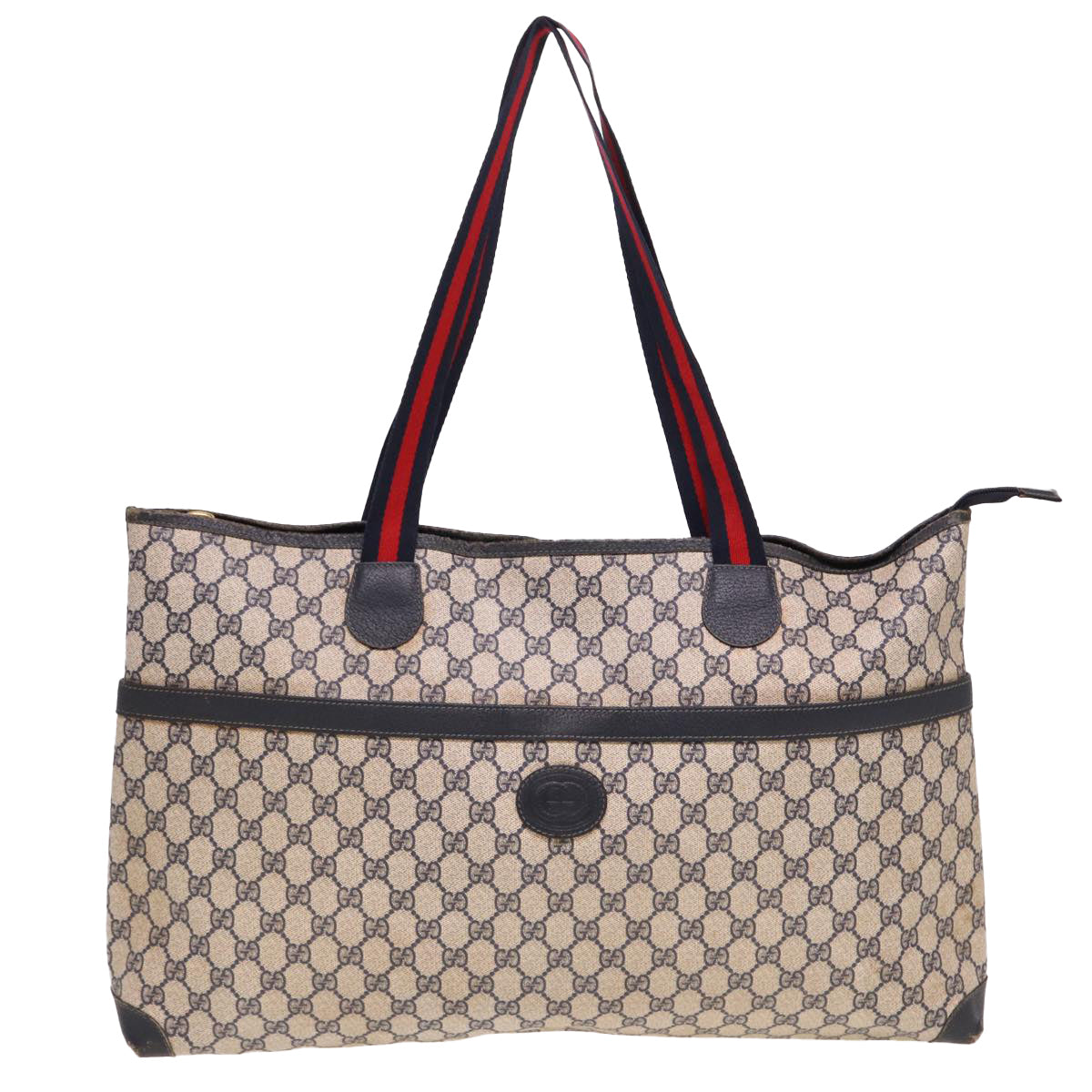 GUCCI GG Supreme Sherry Line Shoulder Bag PVC Leather Navy Red 74871