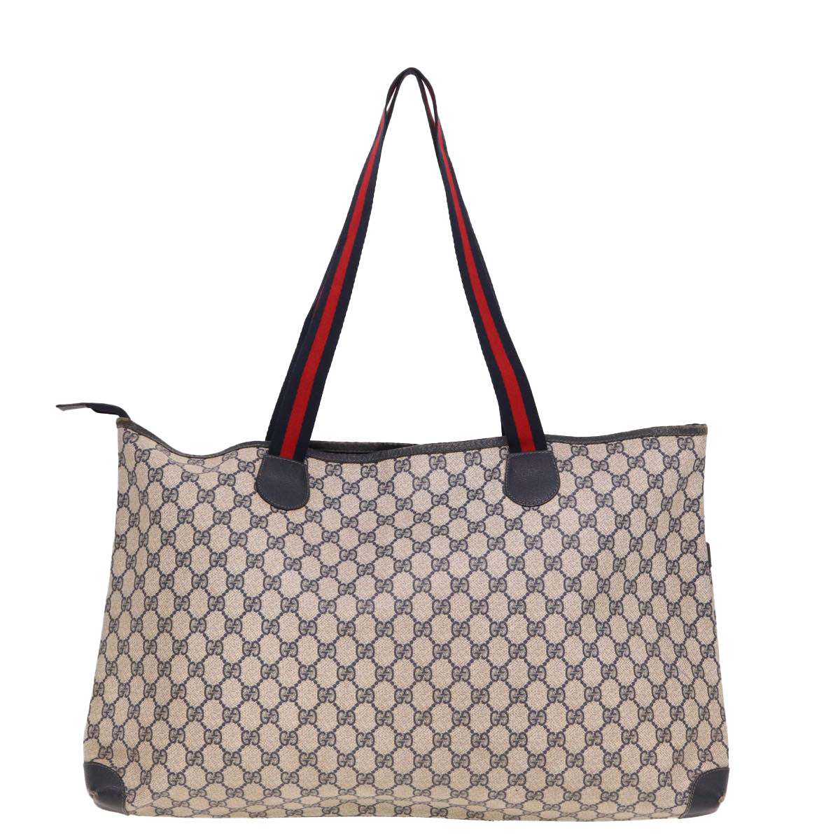 GUCCI GG Supreme Sherry Line Shoulder Bag PVC Leather Navy Red 74871