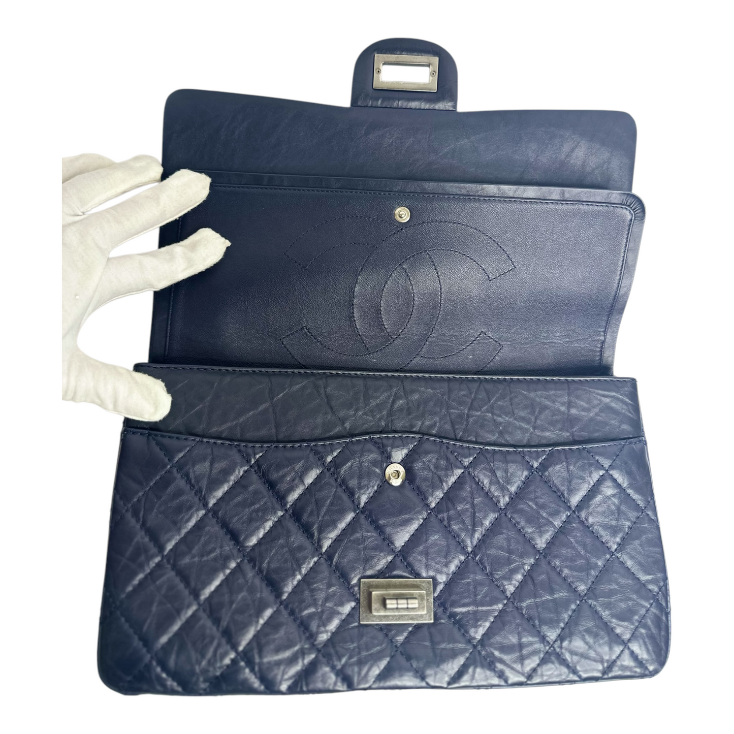Chanel Aged Calfskin Quilted 2.55 Reissue 227 Flap Dark Blue