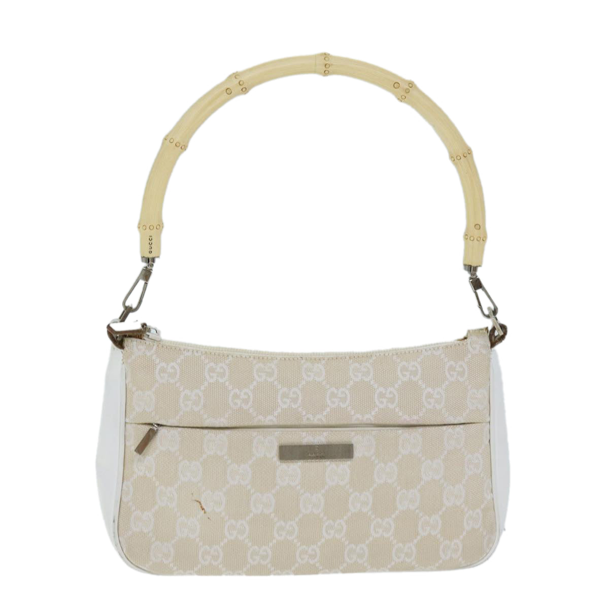 GUCCI Bamboo GG Canvas Hand Bag White 001 3870 74977