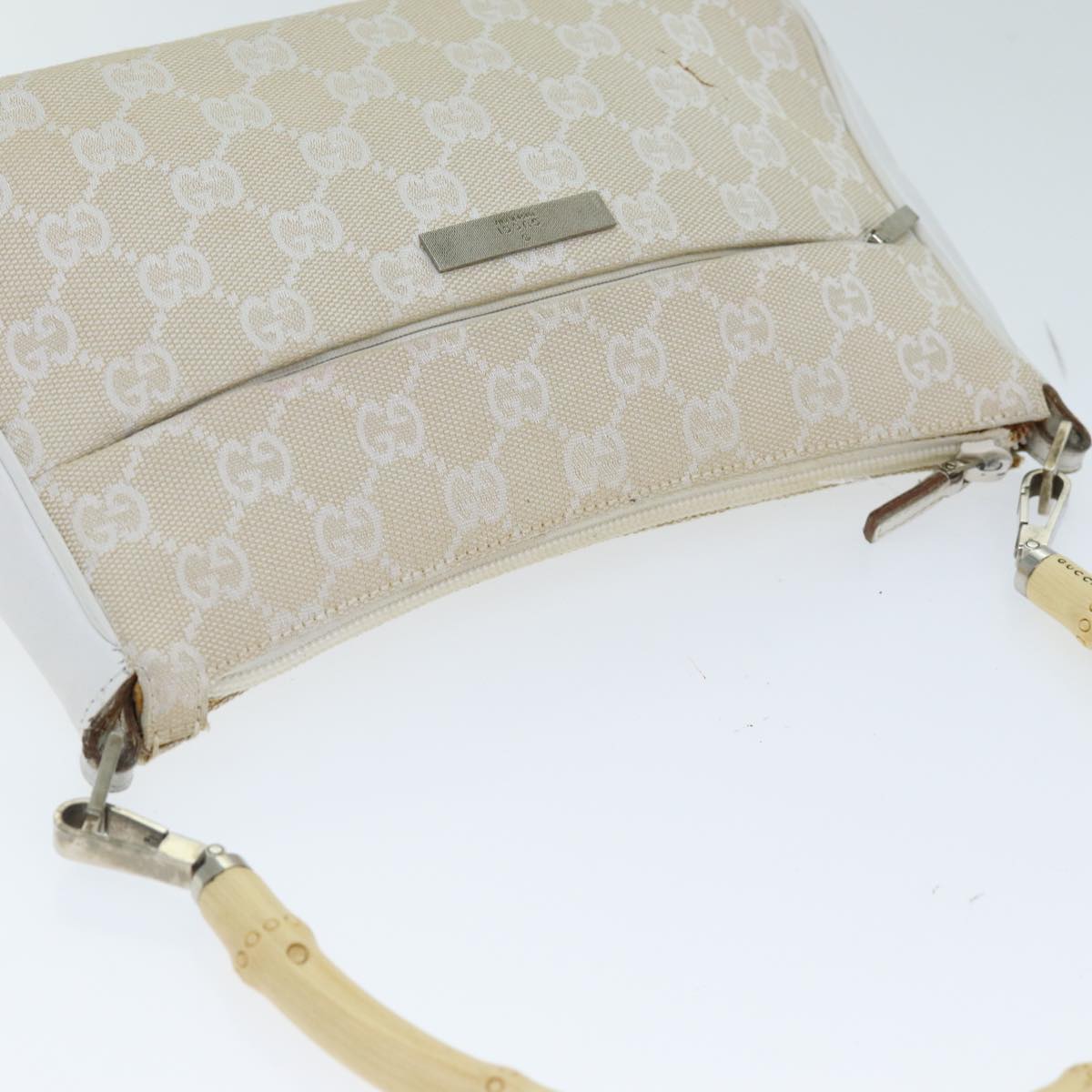GUCCI Bamboo GG Canvas Hand Bag White 001 3870 74977