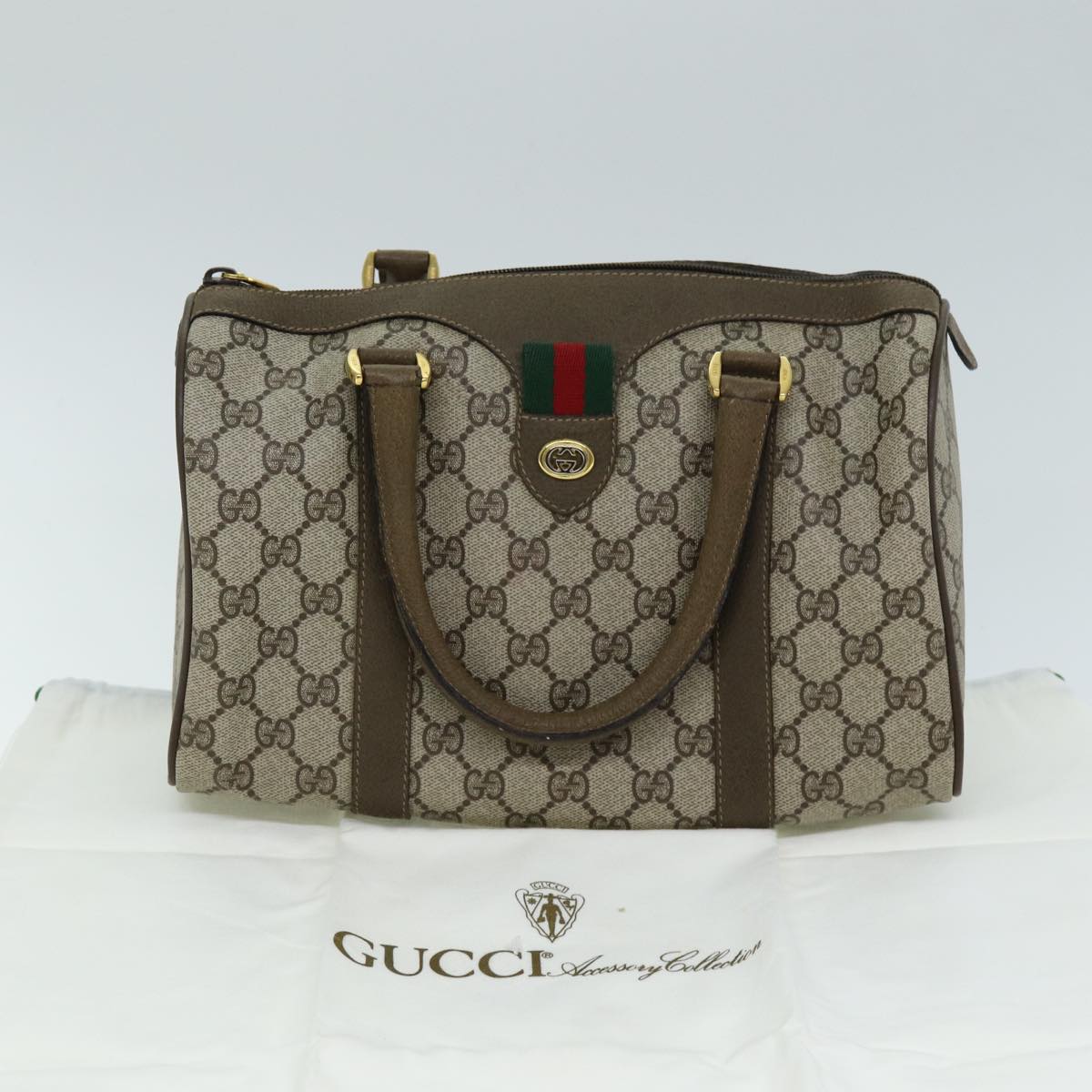 GUCCI GG Supreme Web Sherry Line Boston Bag PVC Beige Red 116 02 006 74990