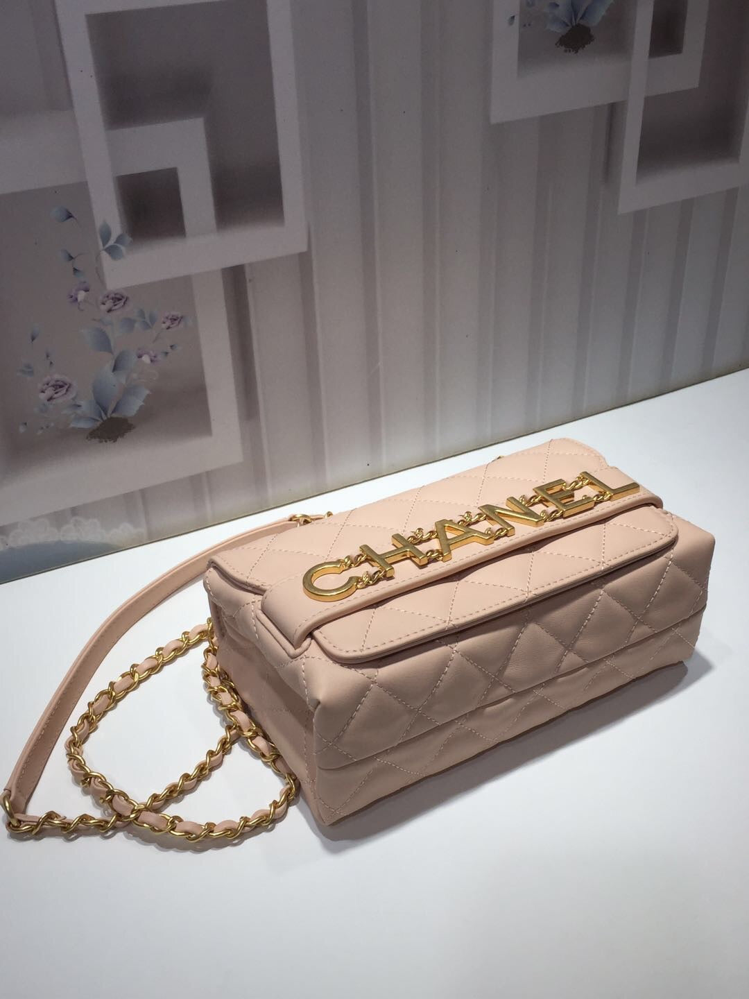 CHLFront Logo Small GlamIap Bag Gold Hardware Creme For Women Handbags, Shoulder Bags 8.2in/21cm AS1490