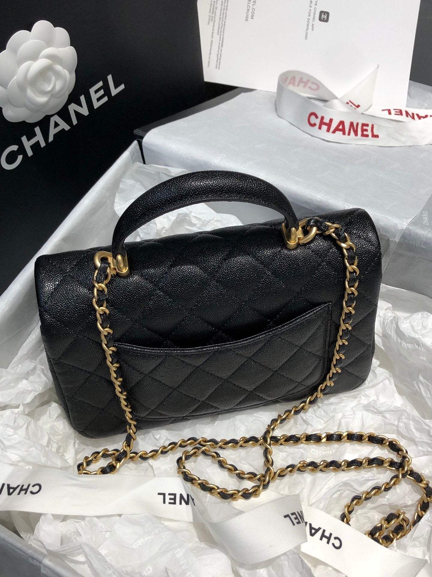 CHLMini Flap Bag With Top Handle Black For Women 7.8in/20cm