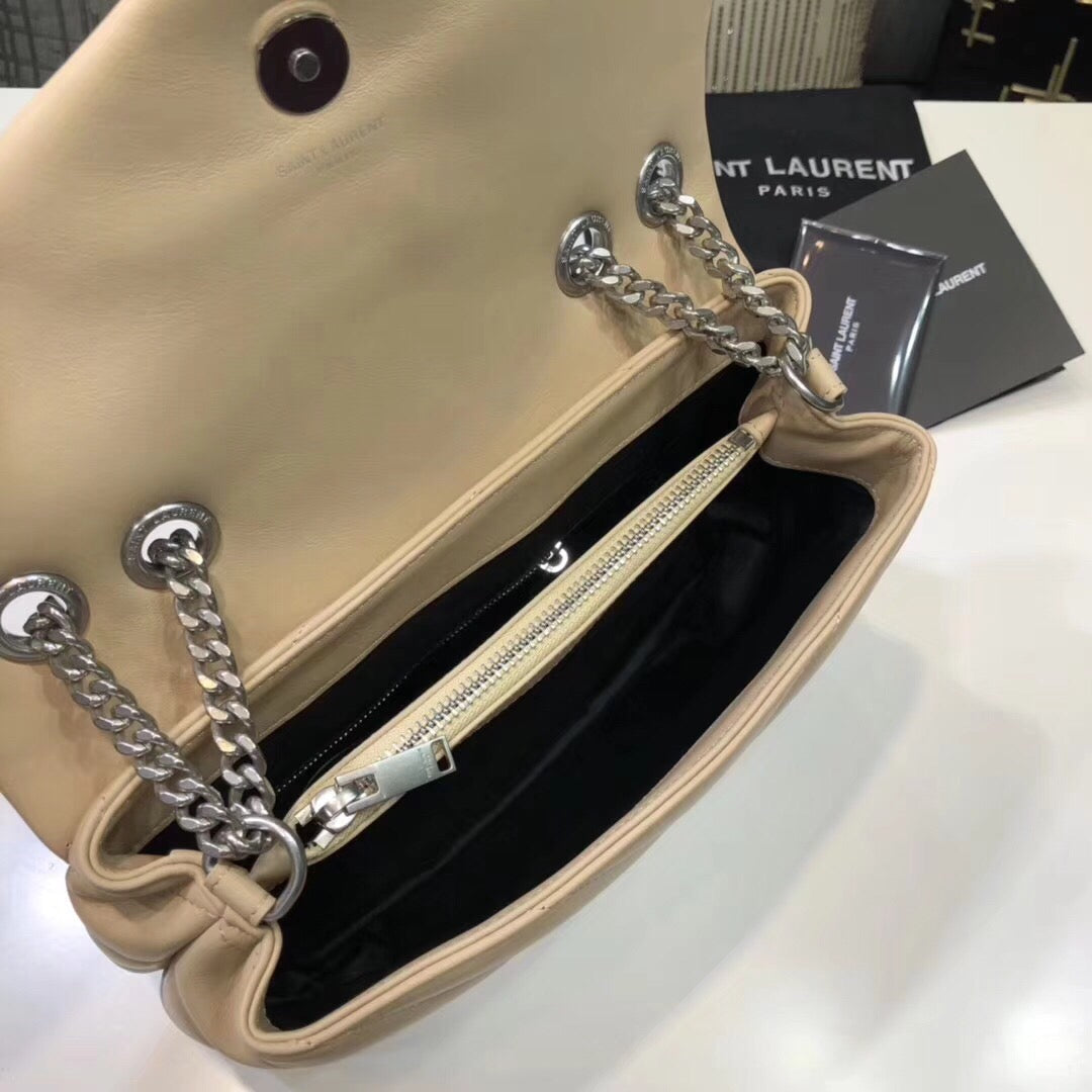 YSSL Loulou Small Chain Bag In Matelassé "Y" Beige For Women 9.8in/23cm YSL 