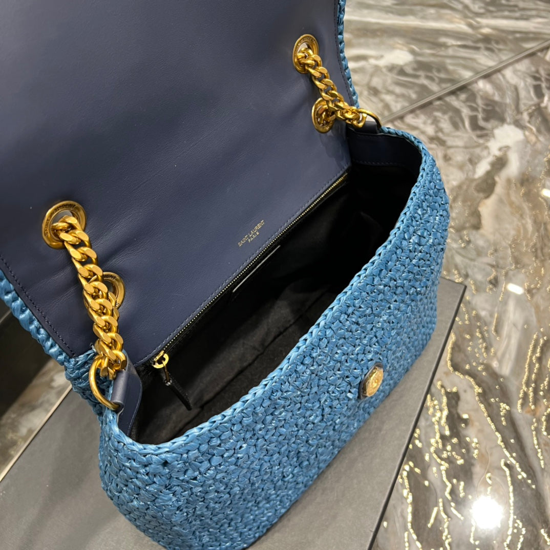 GLAMI Niki MeGLAMIum Chain Bag In Rafia For Women 11in/28cm Blue YSL 633187Gucci66W4246