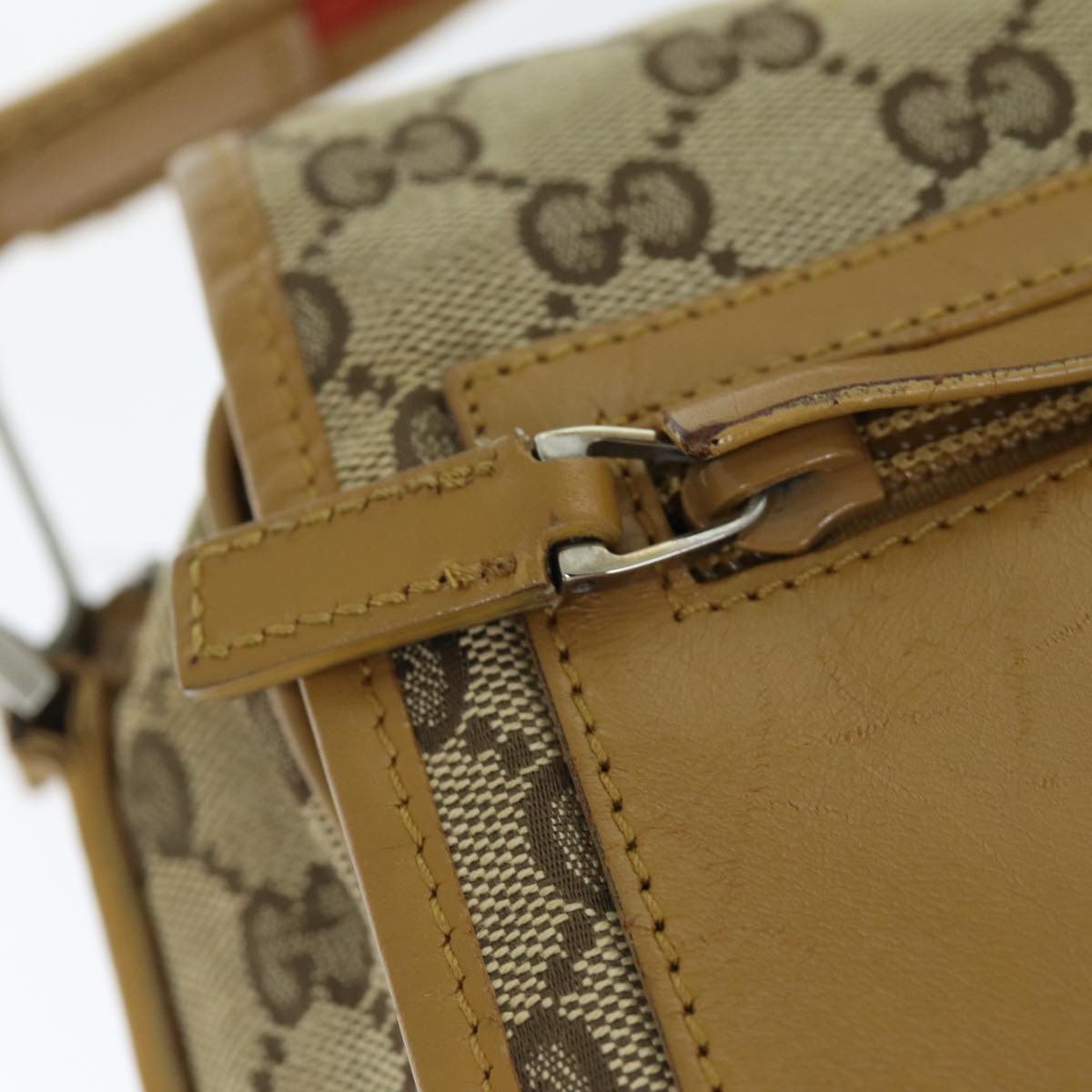 GUCCI GG Canvas Sherry Line Shoulder Bag Red Beige Brown 019 0375 75108