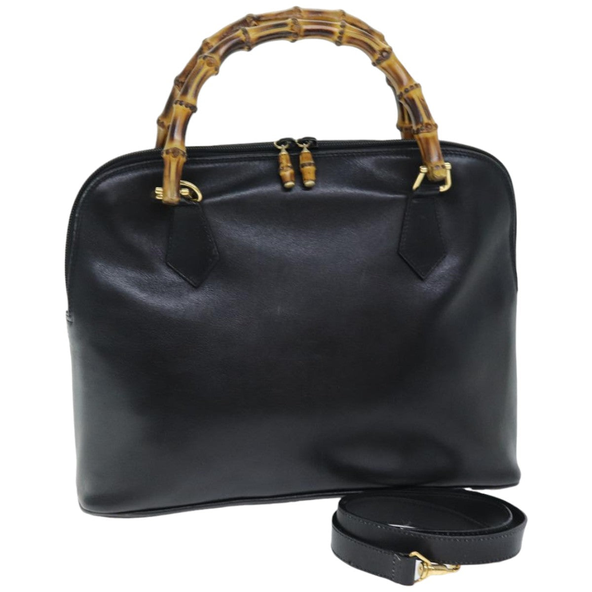GUCCI Bamboo Hand Bag Leather 2way Black 000 1186 0289 75113