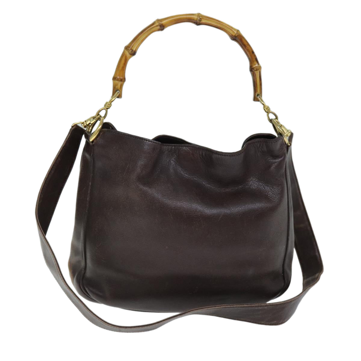 GUCCI Bamboo Hand Bag Leather 2way Brown 001 1638 75115